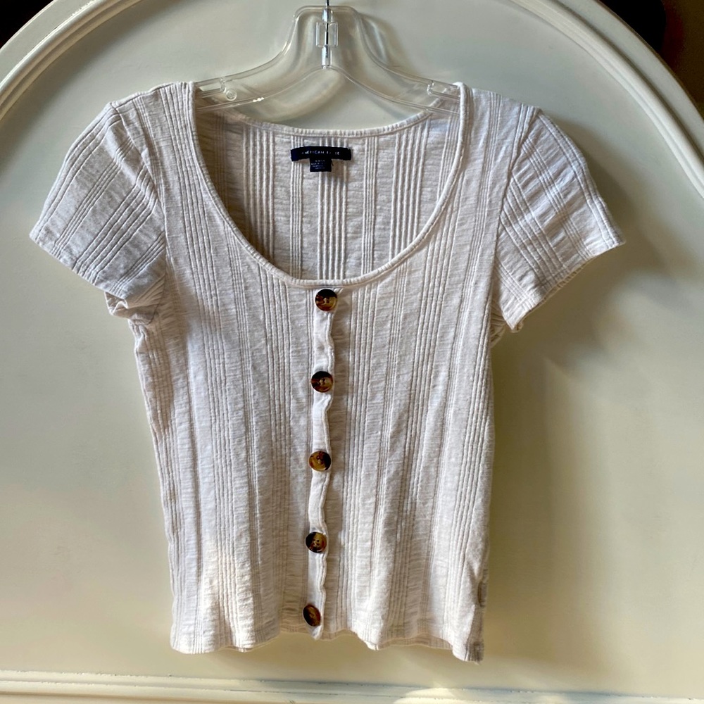 Small White American Eagle Shirt with Brown Buttons